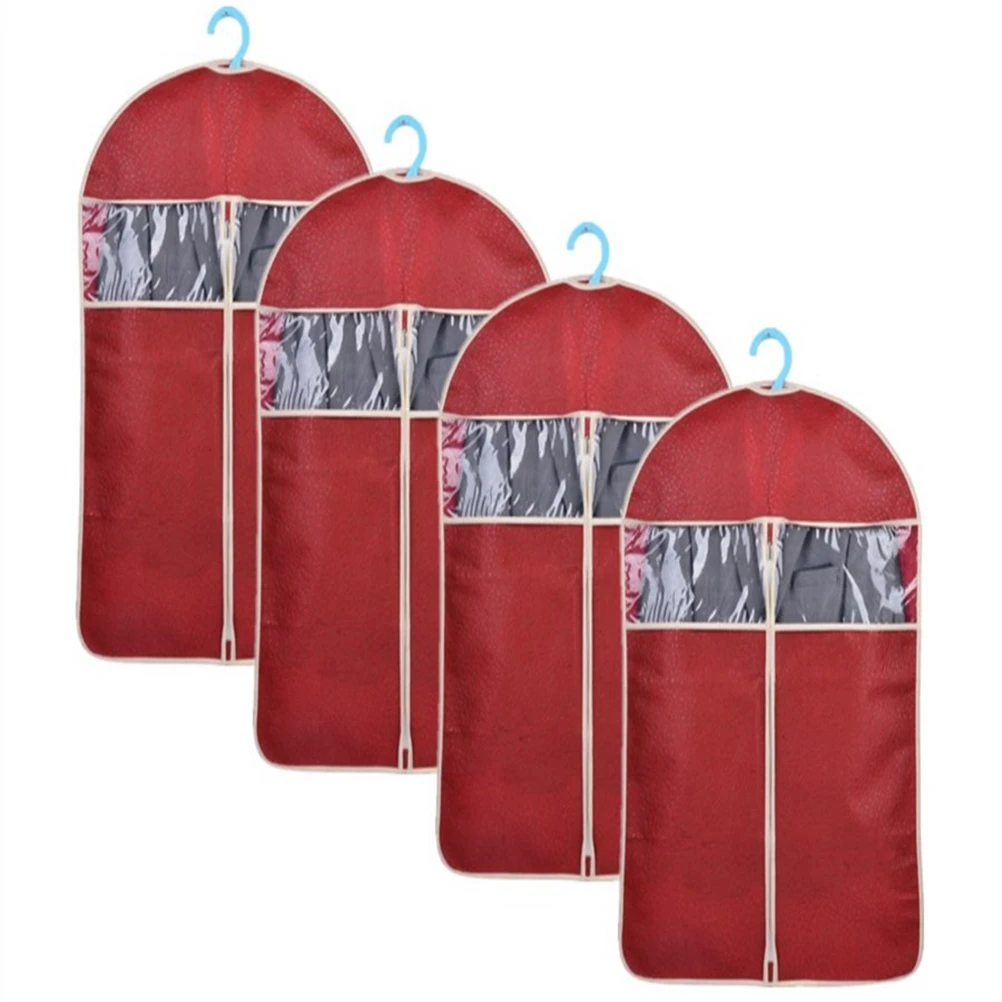 

High-end Embossing Clothes Cover Suit Storage Bag Garment Organizer Protector Case Size L (Dark Red)
