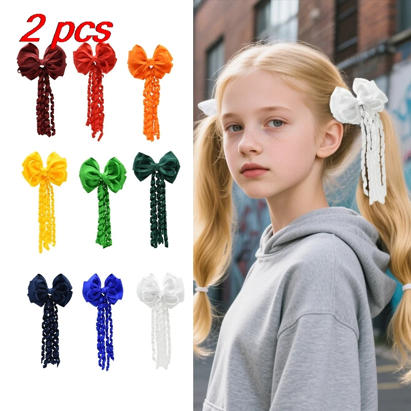 

2 Pcs Children's Hair Clips Set Bowknots Dopamine Ribbons Kawaii Verstaile Sweet Headwear High Quality Hair Accessories For Girl