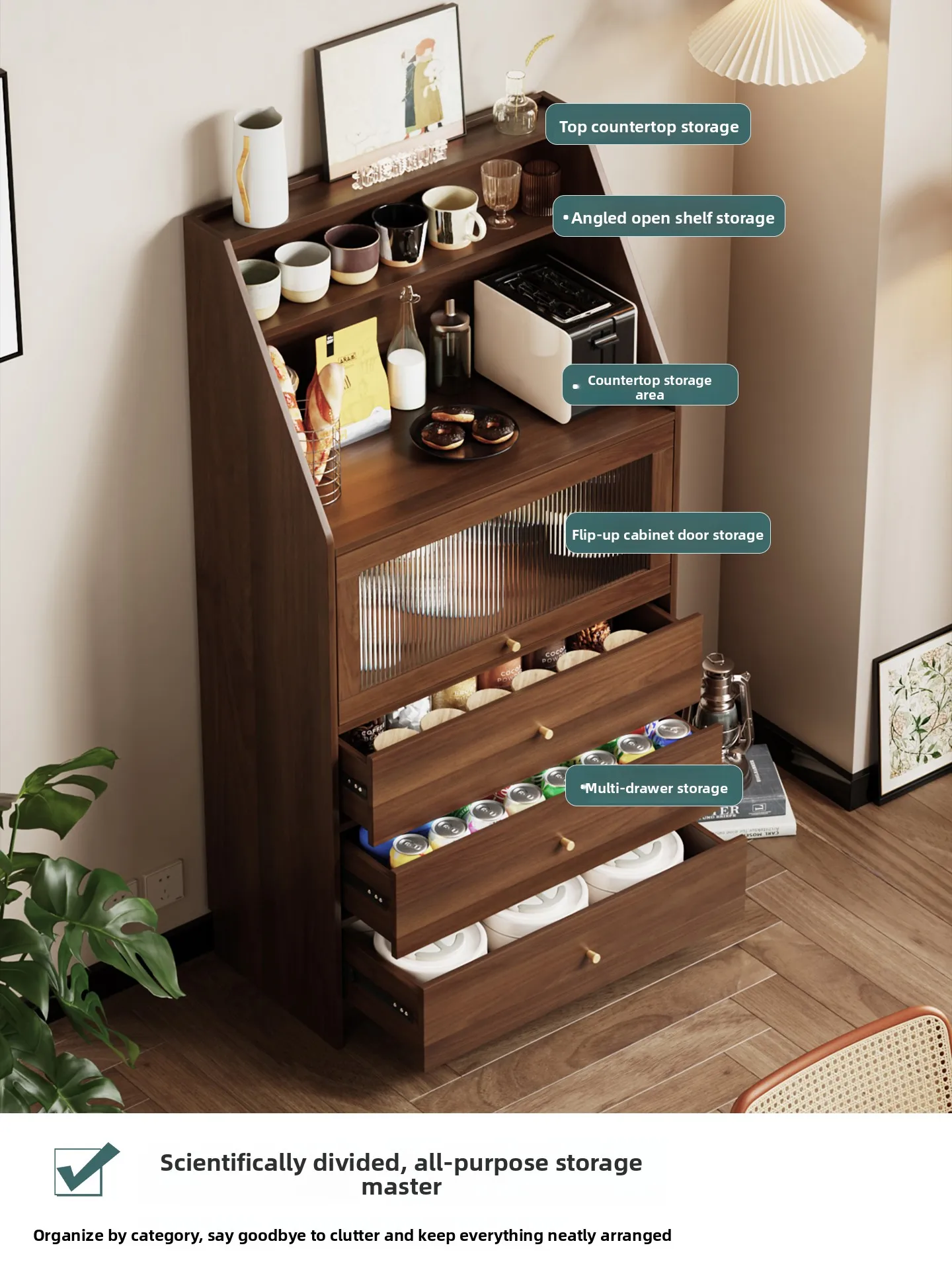 

ZZ Solid Wood Small Sideboard Cabinet Living Room Tea Storage Wall-Mounted Storage Cabinet