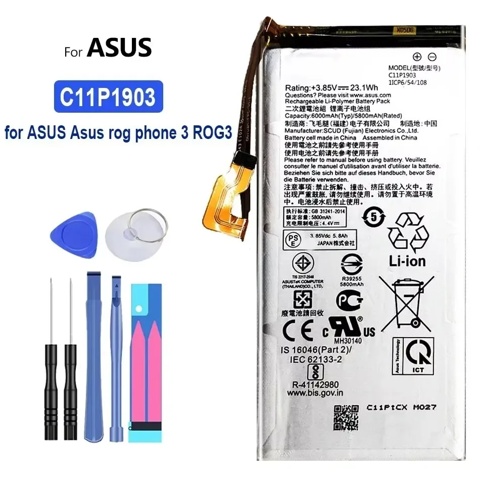 4000mAh-6000mAh Battery C11P1801 C11P1901 C11P1903 For ASUS ROG 1 2 3 ZS660KL I001DB ZS600KL Z01QD Game Phone Big Power Bateria