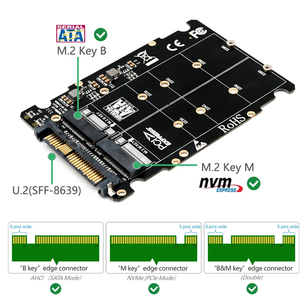 Adapter M.2 NVMe i SATA-Bus NGFF SSD na PCI-e U.2 SFF-8639 Adapter M.2 SSD na U.2 Konwerter 2w1 PCIe M2 do komputerów stacjonarnych
