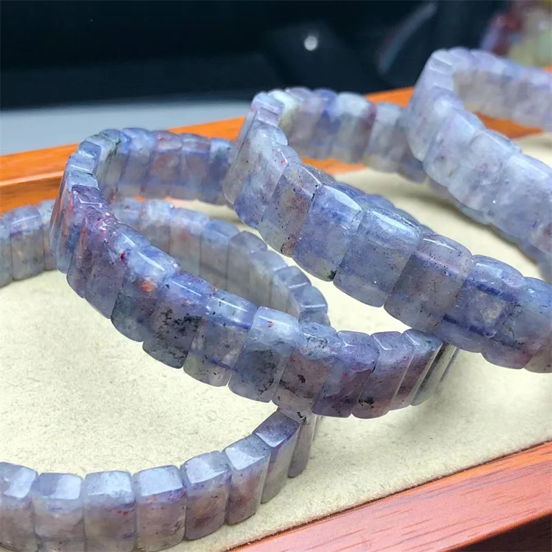 Natural Cordierite Bangle Crystal Healing Stone Stretch Polychrome Gemstone For Women Birthday Present Lover Gift 1pcs 6x11mm