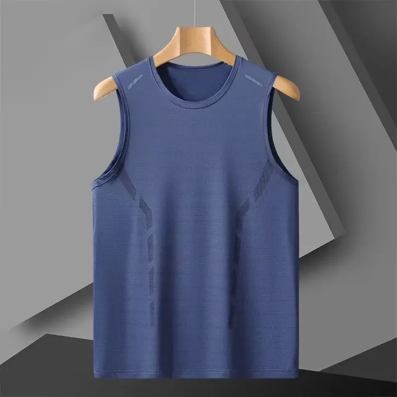 Gilet sportivo in seta di ghiaccio Abbigliamento fitness traspirante da uomo Senza maniche Canottiera sportiva da allenamento per basket