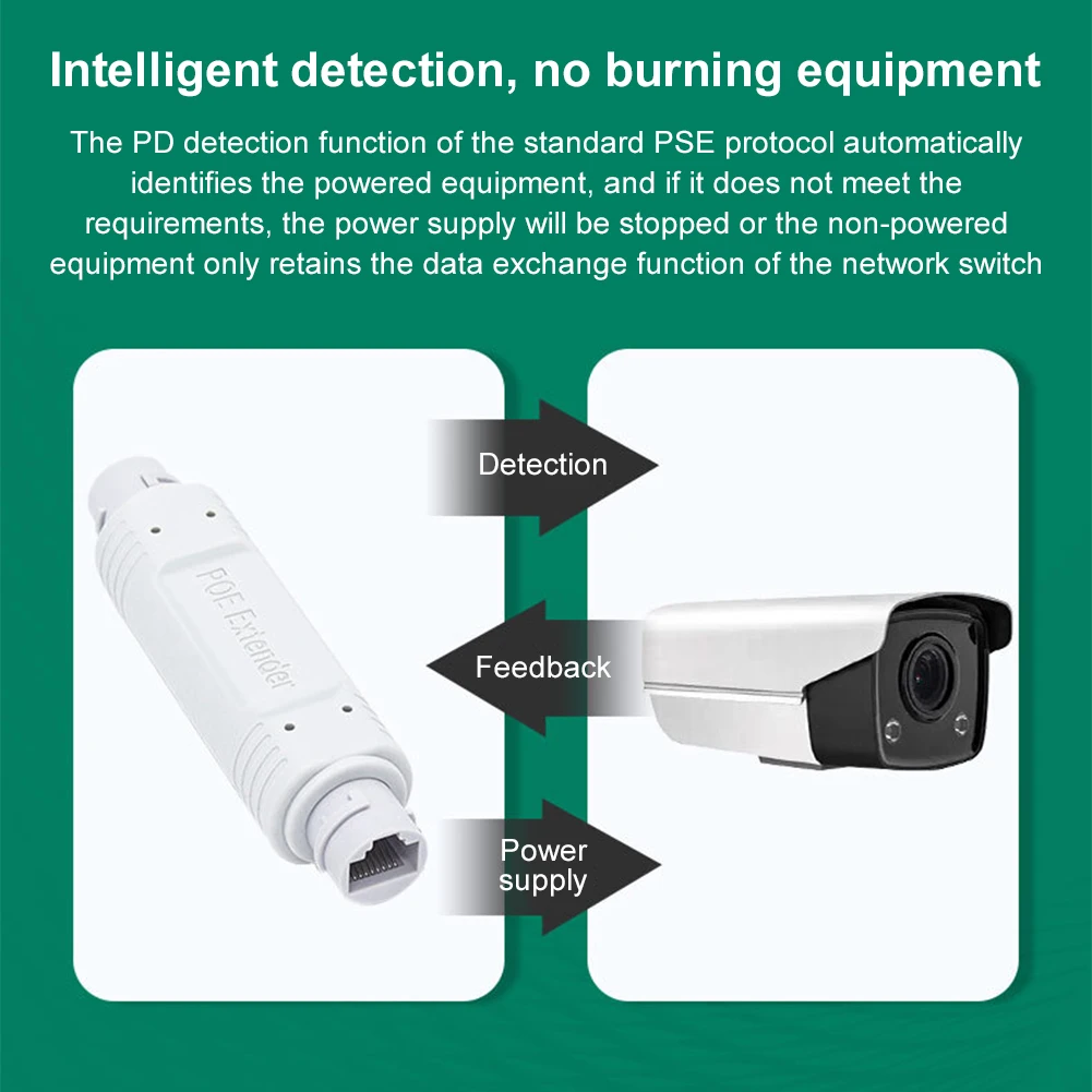 48V POE Extender/Repeater Comply with IEEE 802.3af/ 802.3at Waterproof PoE Extender 10/100Mbps PoE Repeater for IP Camera