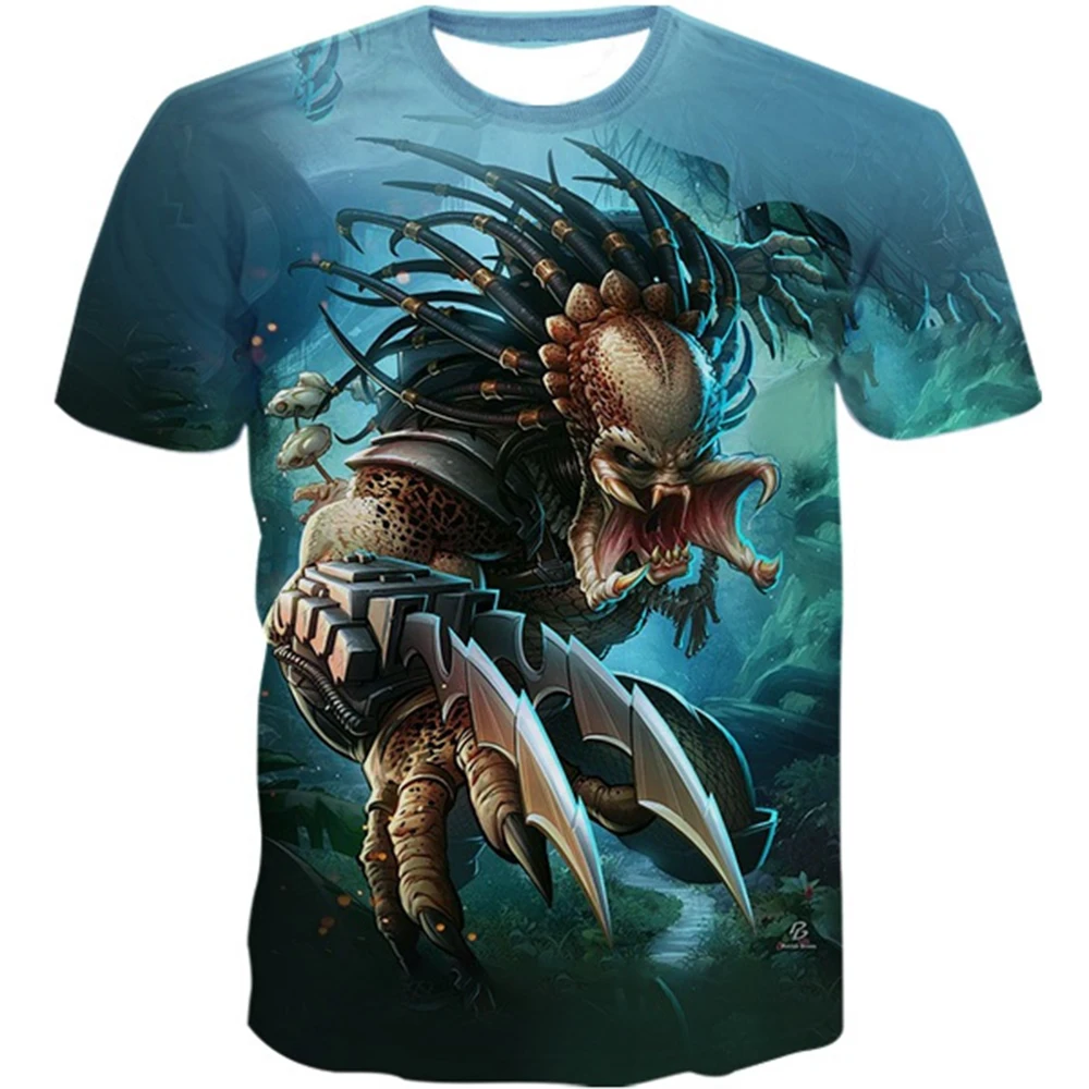 Creative Horror Design Predator 3D Printing Summer Fashion Leisure Cool Personality Street Style Short Sleeve image 4