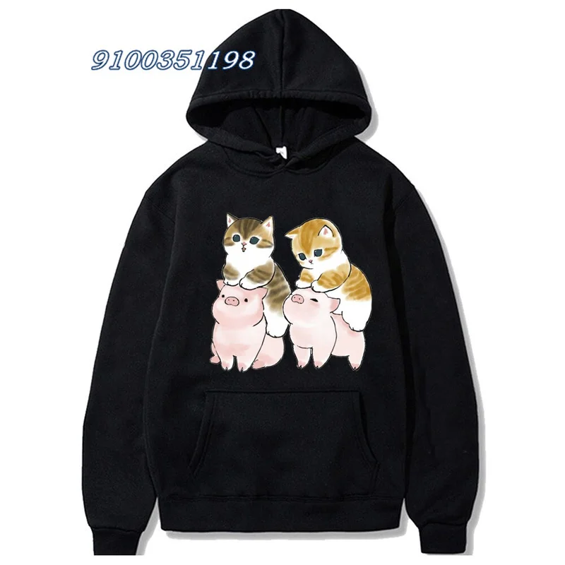 Cartoon Cats Ride Pigs Women's Pullover Spring and Autumn Women's Casual Long Sleeve 2024 New Fashion Kawaii Hoodie Clothes