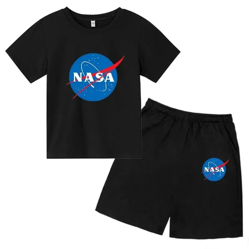 Kids NASA Print Summer Leisure 2pcs Short Sleeve T-shirts+Pants Suits 3-13 Years Boys Girls Streetwear Outfits Children Clothes