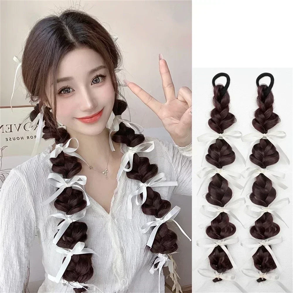 أزياء شعر مستعار اصطناعي هيكل السمكة جديلة حلوة باردة ملونة أربعة حبلا جديلة الساخن فتاة ذيل حصان ثلاثة حبلا جديلة شعر مستعار الملحقات