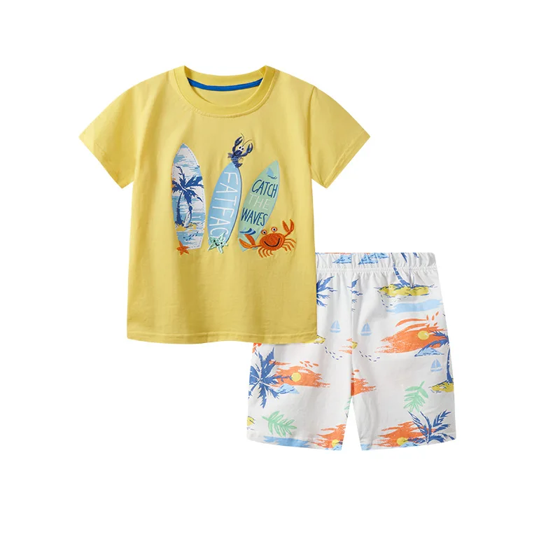 

Summer Children Knitted Cotton Suit round Neck Children's Cartoon Printed Two-Piece Suit Boys' Style Sports SuitAosd