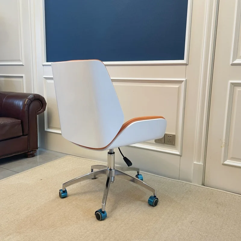 เก้าอี้สํานักงานพนักพิงกลางหุ้มหนัง - โครงไม้อัด ปรับความสูงได้ 360 °   หมุนได้ – เก้าอี้โต๊ะคอมพิวเตอร์ตามหลักสรีระศาสตร์