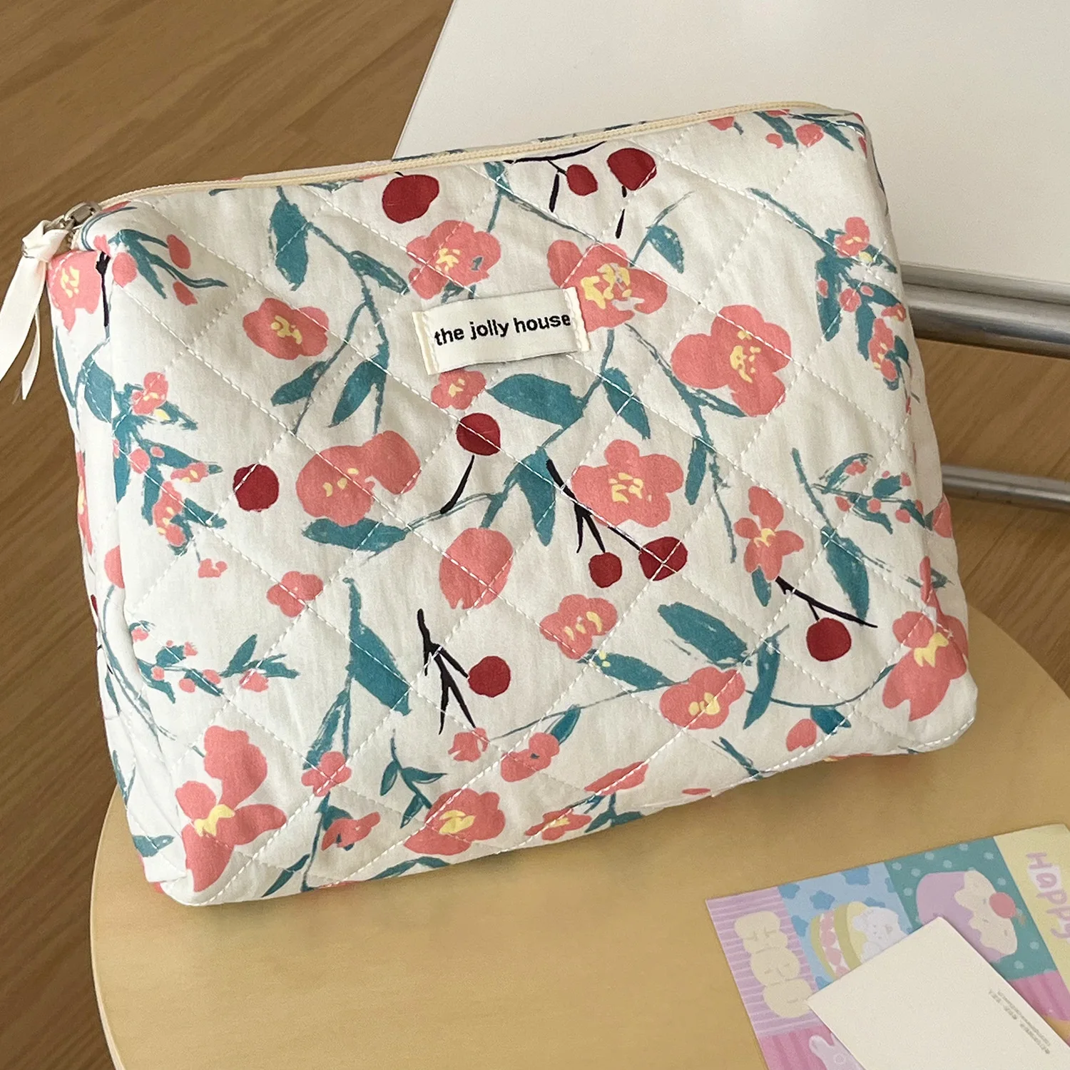 1pc/Set Pink Flower Print Makeup Bag Premium Travel Organizer Cosmetic Bag Makeup Bag Pouch Skincare Bag Toiletry Bag