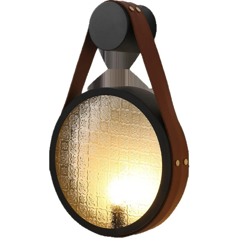 

Japanese retro small wall lamp bedroom bedside lamp medieval French walnut color high-end foyer aisle