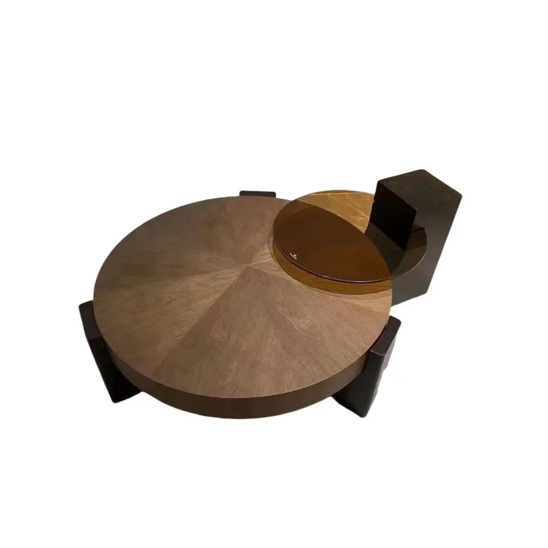 

Italian minimalist round coffee table living room home light luxury high-end designer antique walnut coffee table combination