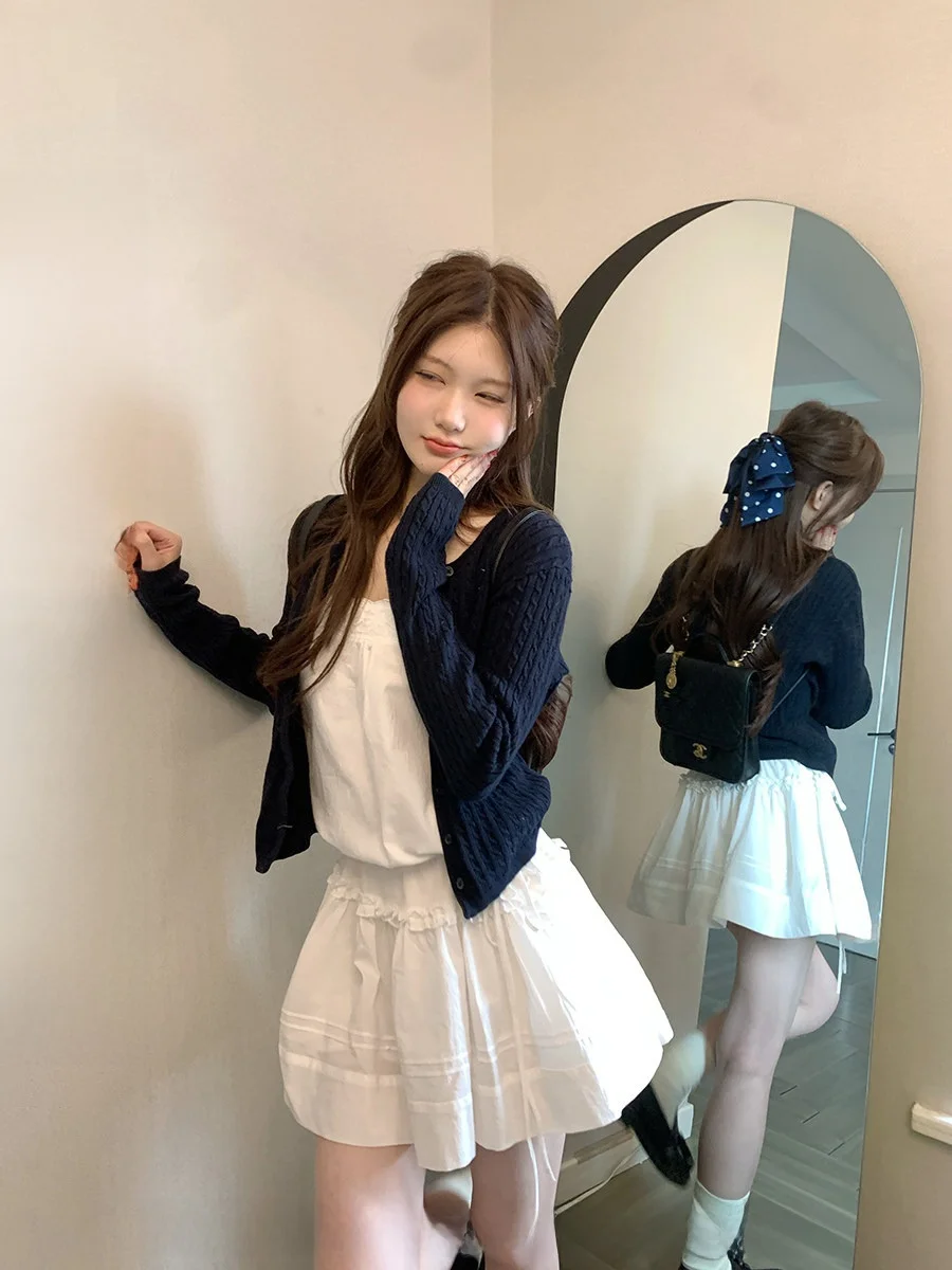 

Женский кардиган CallmeEar с длинными рукавами, вязаный, с узором косы, на раннюю весну, новый, приталенный, универсальный топ свободного кроя из полиэстера