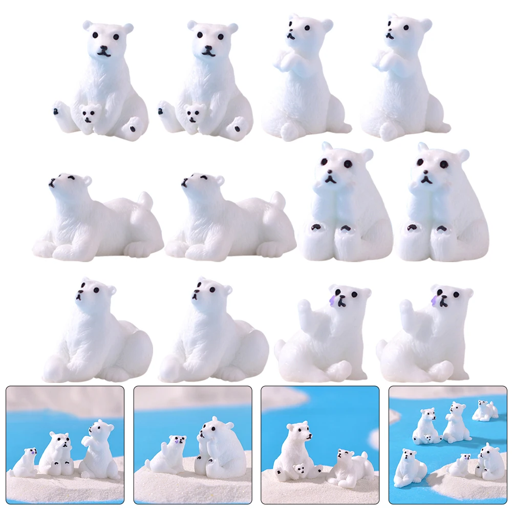 12 Pcs Trinkets Mini Polar Bear Ornaments Desktop Decor Resin Miniature Figurines