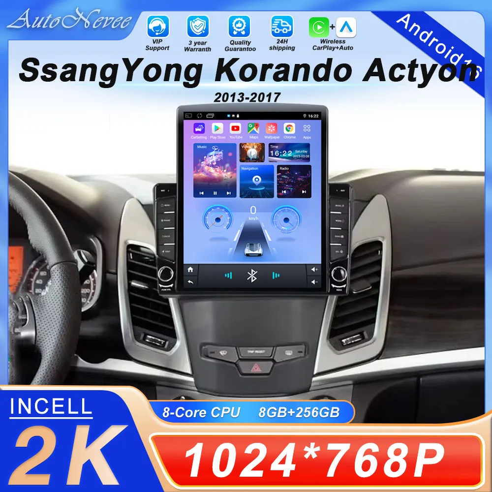 

9,7-дюймовый Android для SsangYong Korando Actyon 2013-2017, автомобильный радиоприемник, сенсорный QLED экран, мультимедийный видеоплеер, навигация, GPS DVD BT
