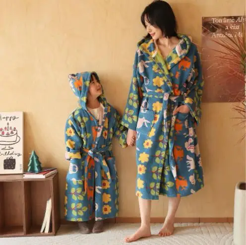 2024 new classic tulip series bathrobe pure cotton long-staple cotton skin-friendly hooded parent-child absorbent home bathrobe