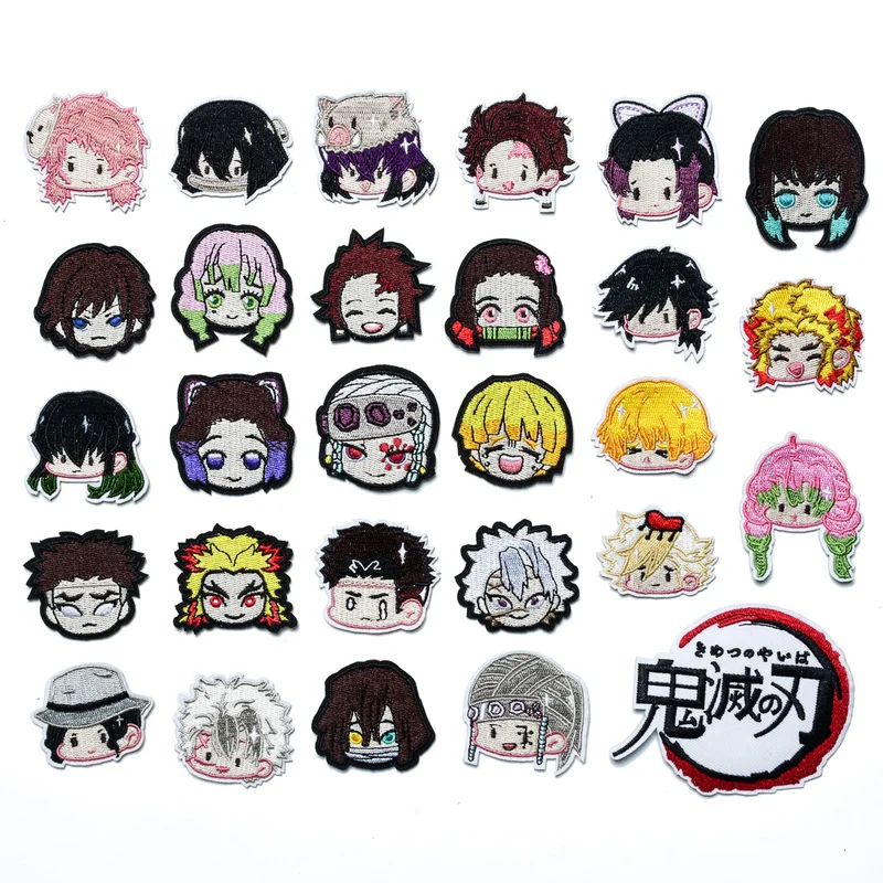 Demon Slayer Patches Cartoon Ghost Killing Blade Anime Cartoon Clothes Patches Garment Stickers Embroidery Cloth Stickers