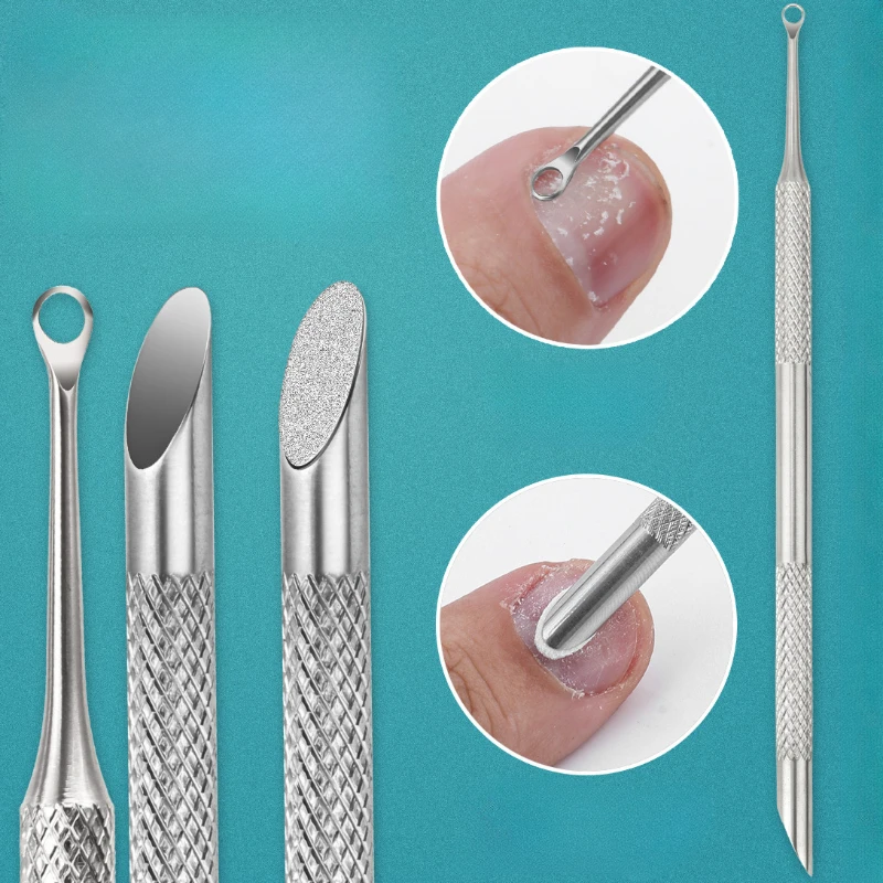 Double-Ended Cabeça Cutícula Pusher, Aço Inoxidável, Círculo, Manicure Sticks Ferramenta, Unhas Acessórios, Removedor