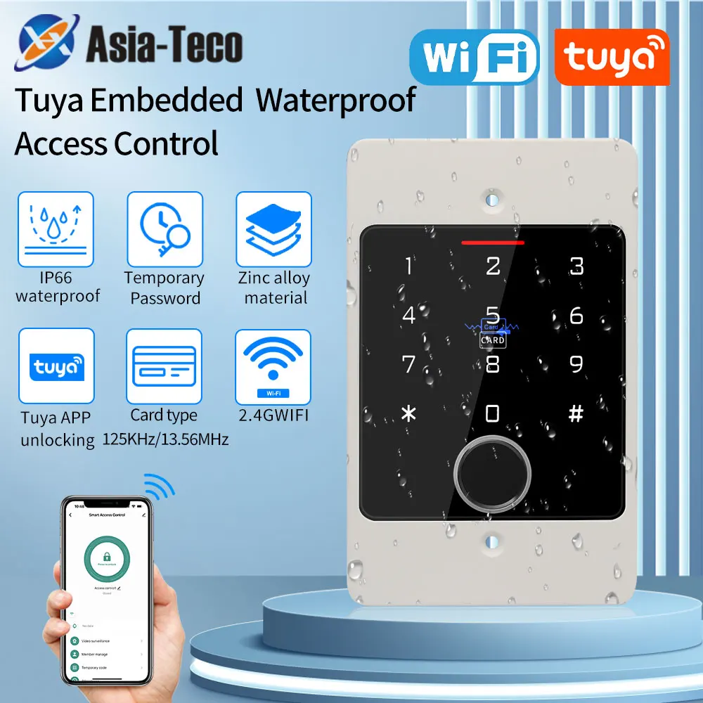 

Tuya Waterproof Metal Fingerprint Access Control Keypad Concealed in Wall Installation Controller Security WIFI App Door Opener