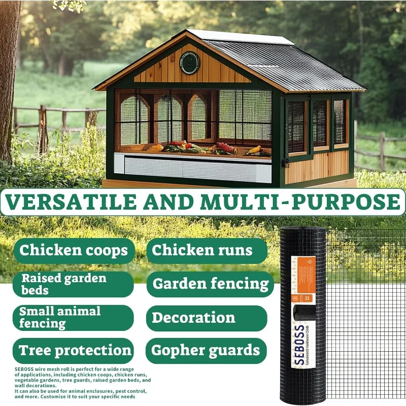 POPULAR.Black Hardware Cloth 1/2 inch 48 x 100 Ft 19-Gauge, Vinyl Coated Wire Mesh Roll, Chicken Wire Fencing, Garden Fen image 5