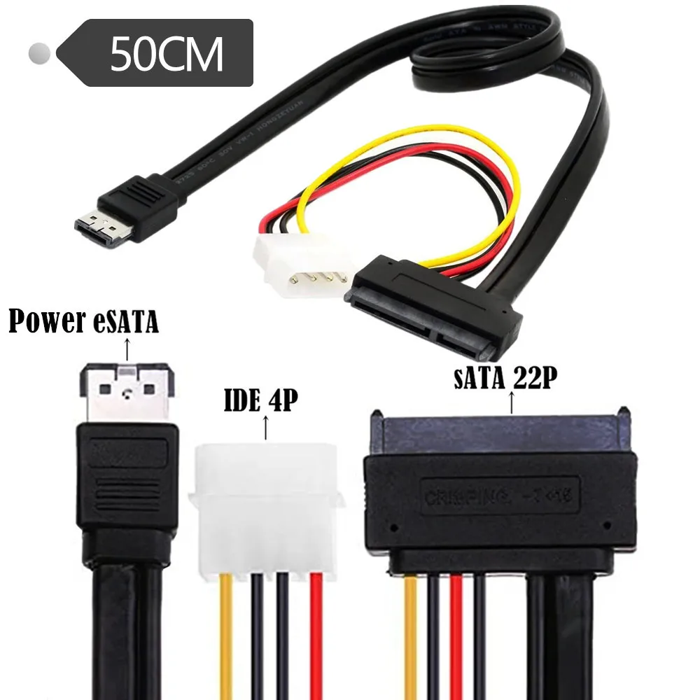 50cm eSATA Power ESATA Combo to SATA 22pin & IDE 4pin 5V 12V cable adapter for 3.5