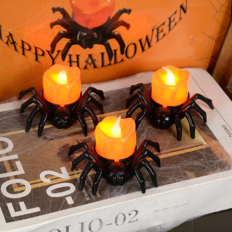 Decorações de halloween led vela luz plástico aranha abóbora lâmpada para casa barra assombrada festa de halloween decoração adereços de terror