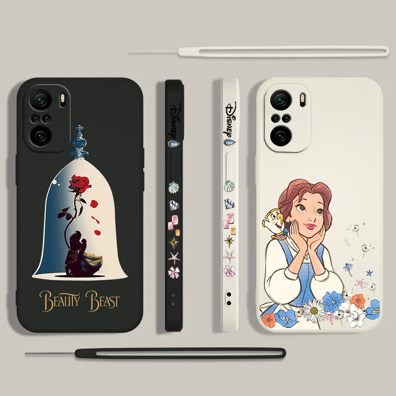 Beauty And Beast Princess For Xiaomi Redmi Note 13 12 12Pro 11 11S 11T 10S 10 Pro Plus Liquid Left Rope 5G Phone Case