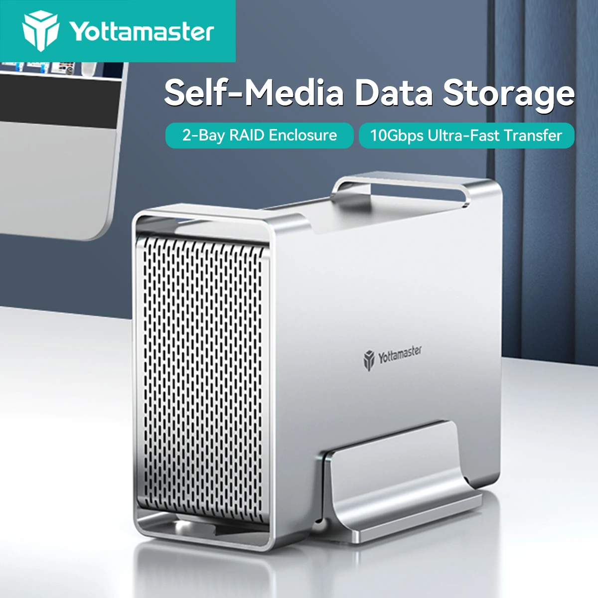 

Yottamaster 2.5" 3.5" 2 Bay SATA SSD/HDD External Case USB3.1 Type C USB-B Aluminum Alloy RAID 10Gbps 48W Hard Drive Enclosure
