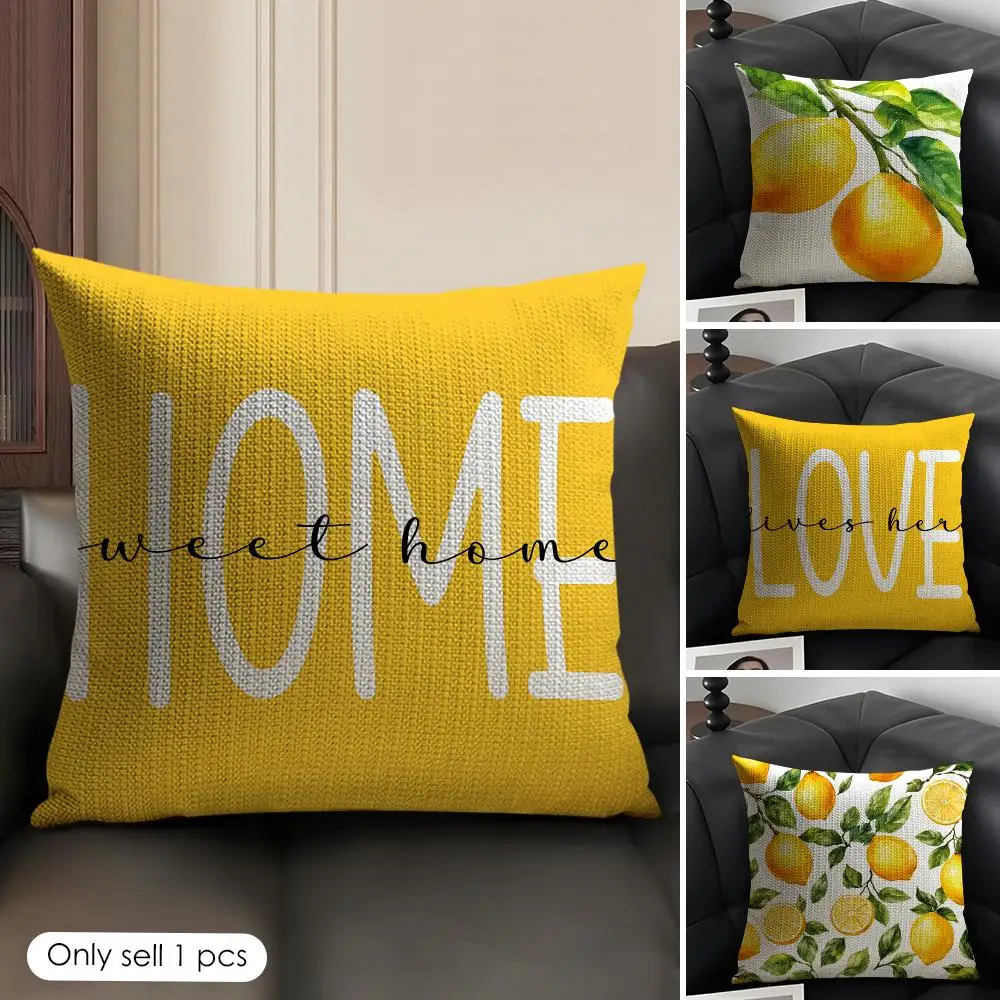 Sweet Home Lemon Letter Cushion Cover Natural Linen Organic Fabric Double-Sided Printing Breathable Perfect Gift For Decor