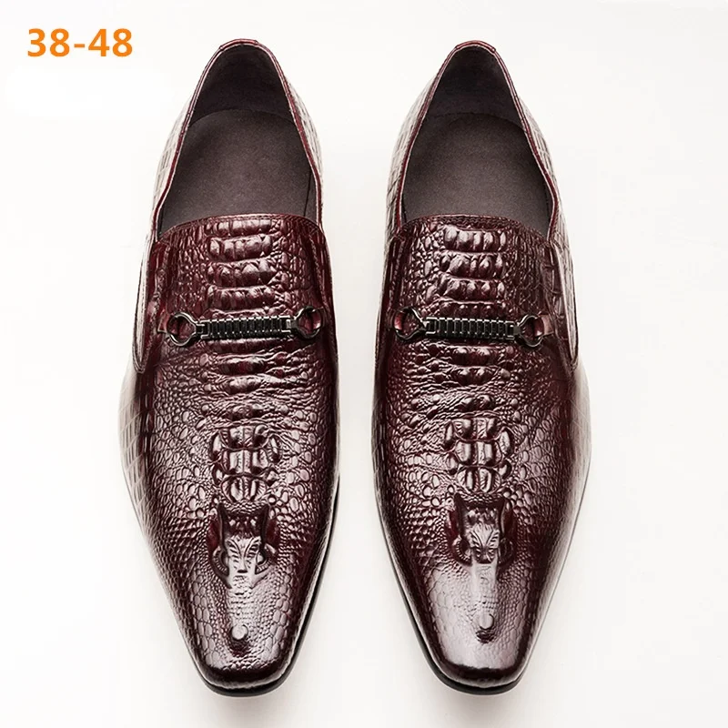 Classic Men\'s Slip-on Leather Dress Shoes Luxury Fashion Office Casual Business Men Formal Shoes Alligator Pattern Male Loafers