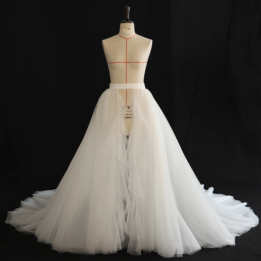 Jupe amovible à longues poignées pour robe de mariée, train en tulle doux, blanc ivoire parfait, accessoires pour patients, sur mesure, image réelle