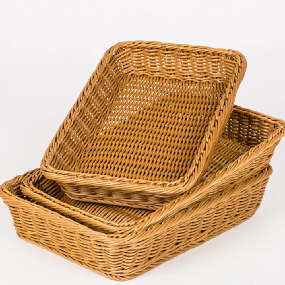1Pcs Simulation Rattan Woven Fruit Basket Food Storage Basket Bread Organizer Decorative Rustic Home Kitchen Display Container
