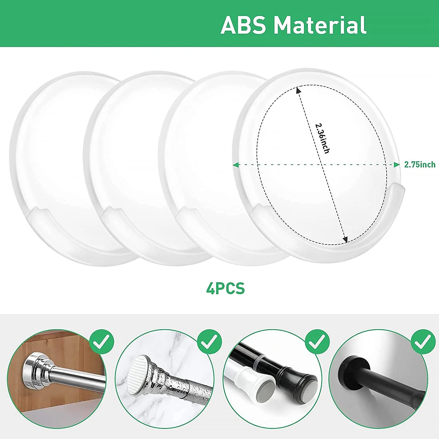 

AEE6-Adhesive Shower Curtain Rod Holder,No Slippage Wall Mount Retainer Of Shower Rod For Bathroom,Rod Brackets No Drilling
