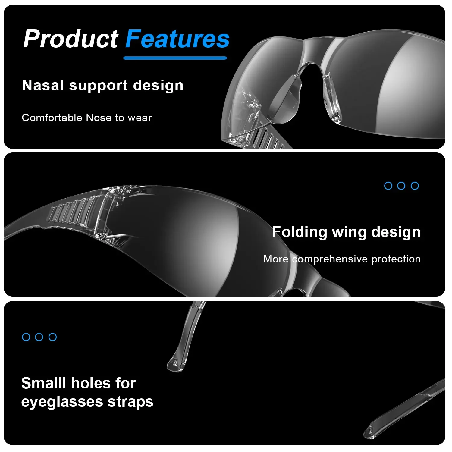 نظارات أمان شفافة للجنسين مضادة للخدش، عدسات مقاومة للصدمات، CE ANSI Z87، مختبر إطلاق النار في البناء