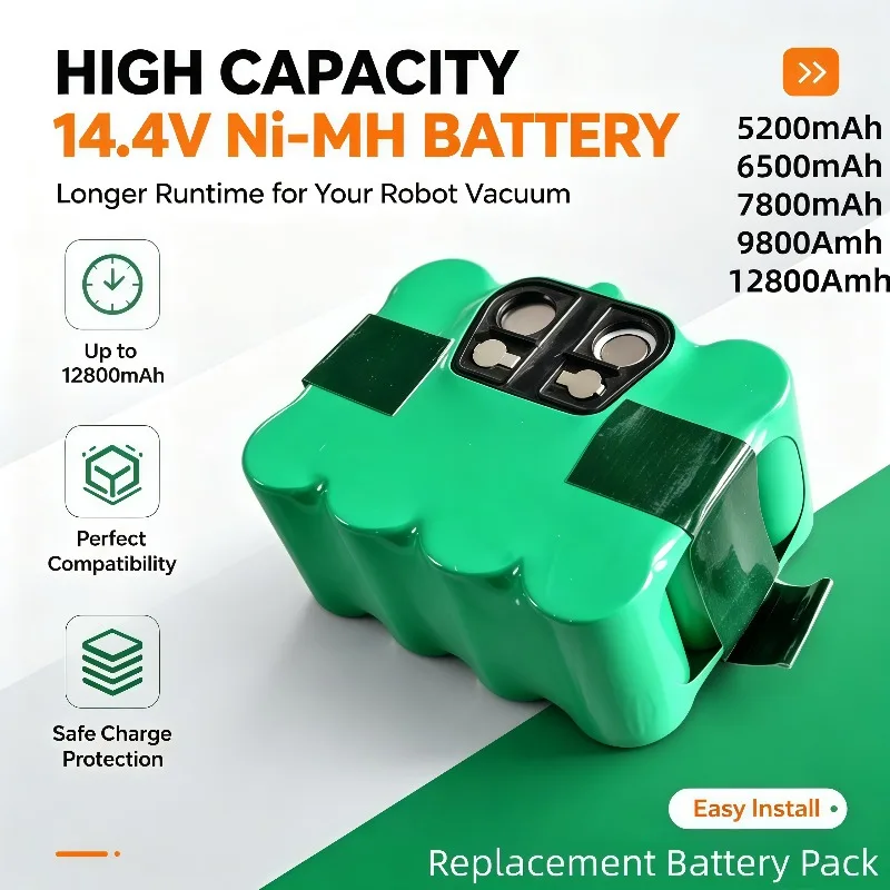 Rechargeable Li‑ion Battery 14.4V 5.2Ah‑12.8Ah With Lpega Connector For Roborock S50 S51 T4 T6 Xiaomi Sweeping Robot