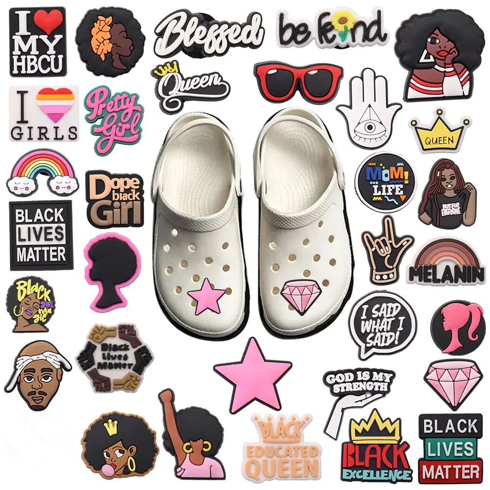 1Pcs PVC Black Girl Be Friend Mom Life Rainbow Adult Charms Buckle Clog Mix Shoe Decorations Fit Backpack