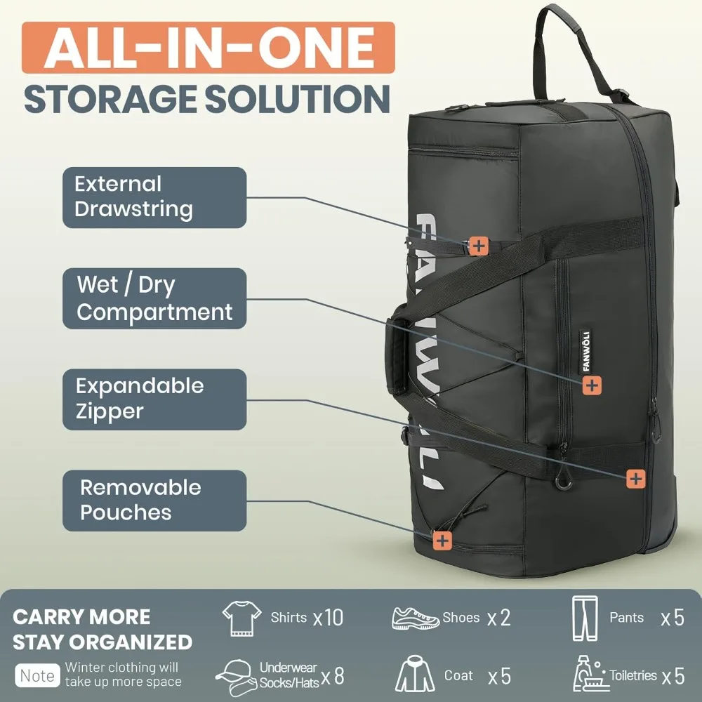 حقيبة كبيرة مقاس 30 بوصة مع عجلتين - تصميم ثقيل بدون أكياس، أمتعة بعجلات 100 لتر - 120 لتر قابلة للتوسيع للسفر