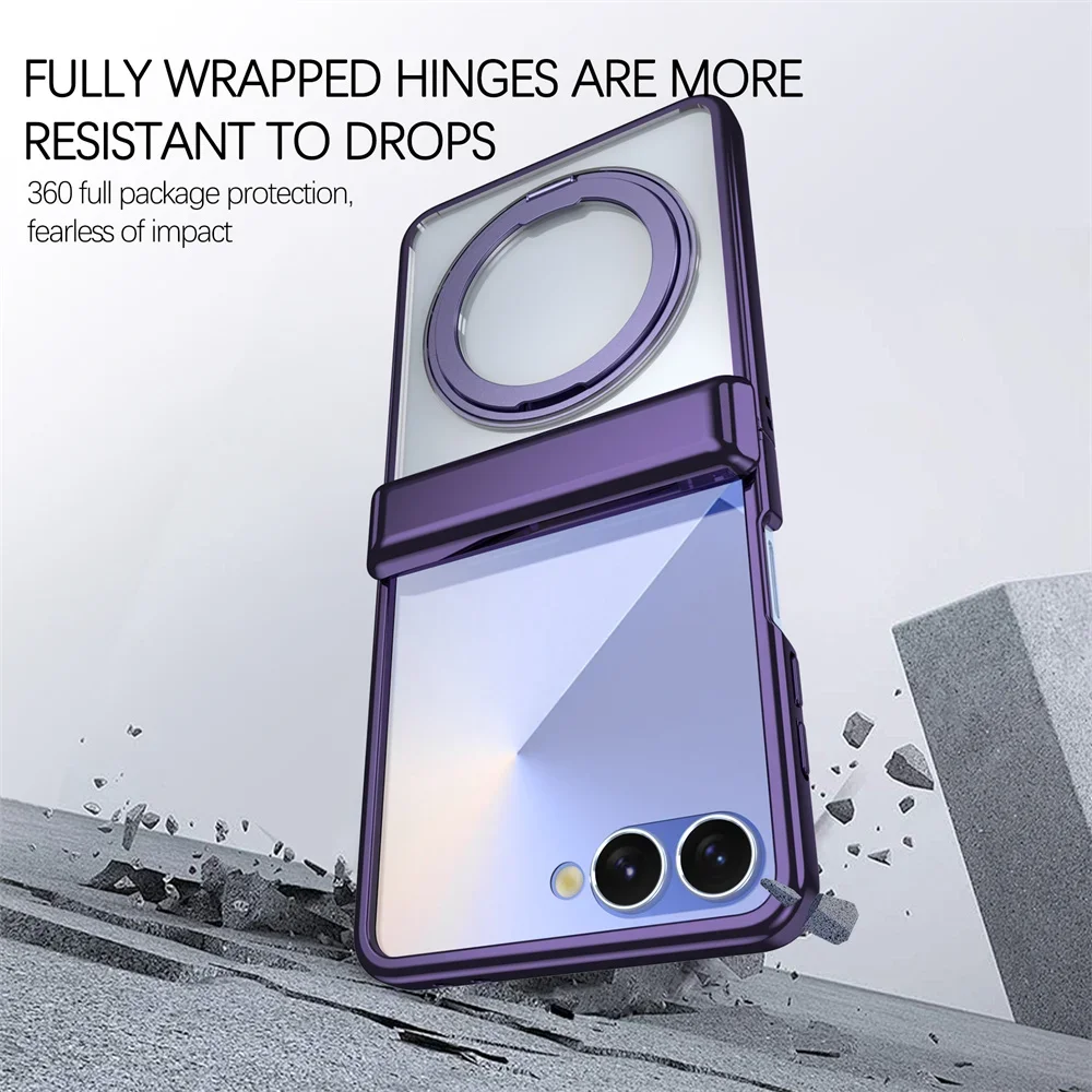 Para Magsafe soporte de anillo magnético caja de teléfono transparente con protección de bisagra para Samsung Galaxy Z Flip 7 6 5 5G cubierta