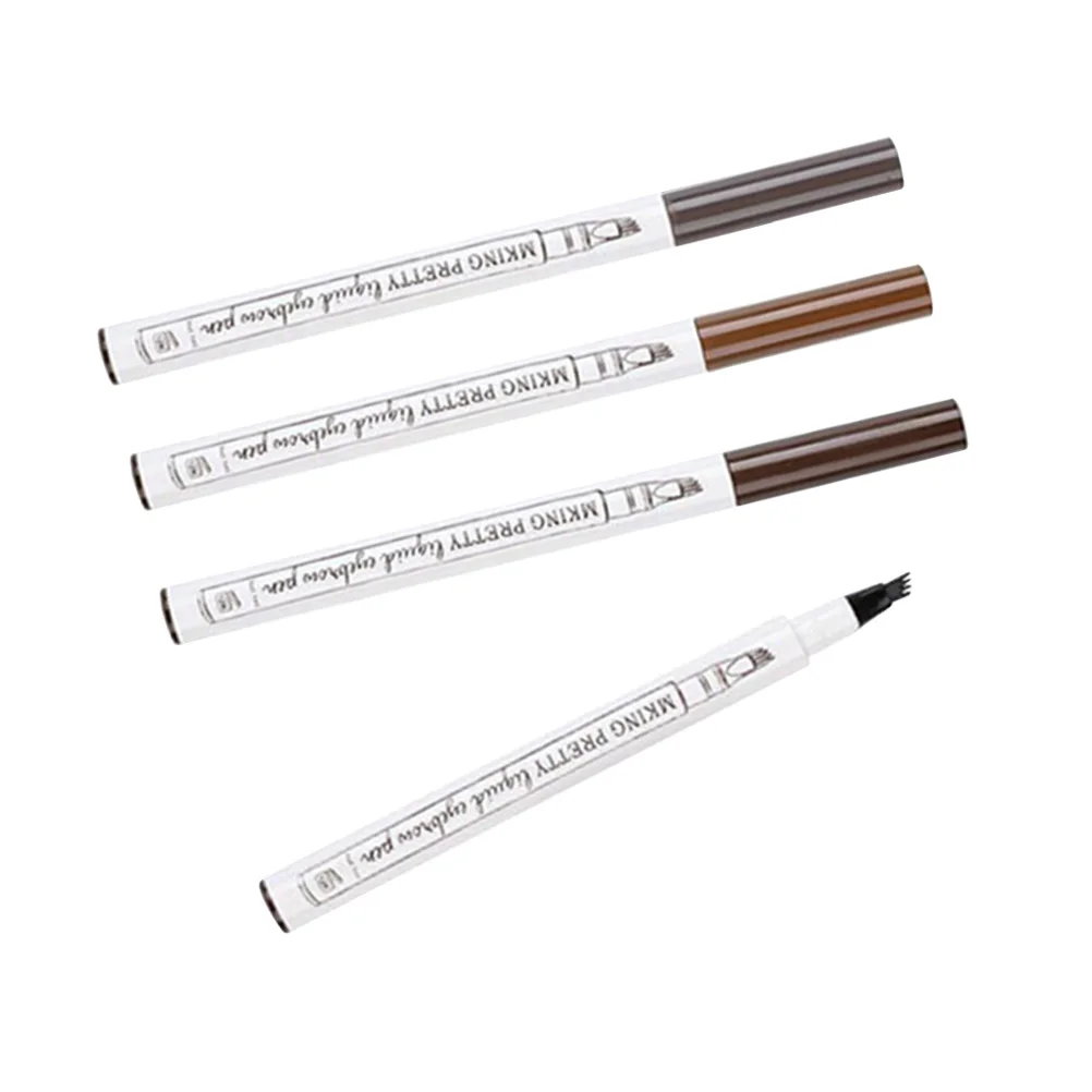 

4Pcs Four-Pronged Eyebrow Pencil Liquid Pen Chestnut Brown Dark Grey Black Waterproof Long-Lasting Natural Makeup Tool