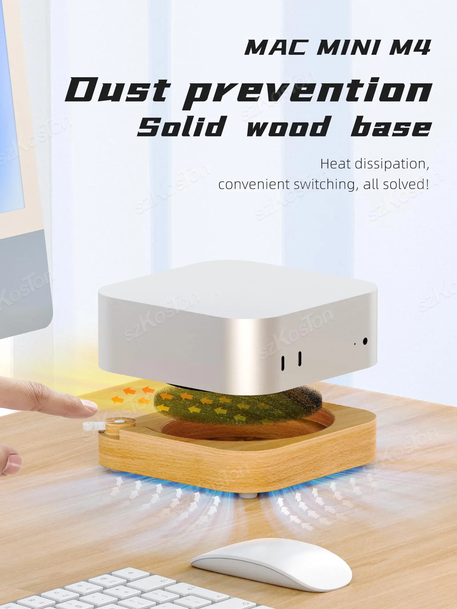 Док-держатель для рассеивания тепла для компьютера Mac Mini M4, деревянная пылезащитная подставка, внешняя кнопка питания для Mac Mini M4 Pro PC
