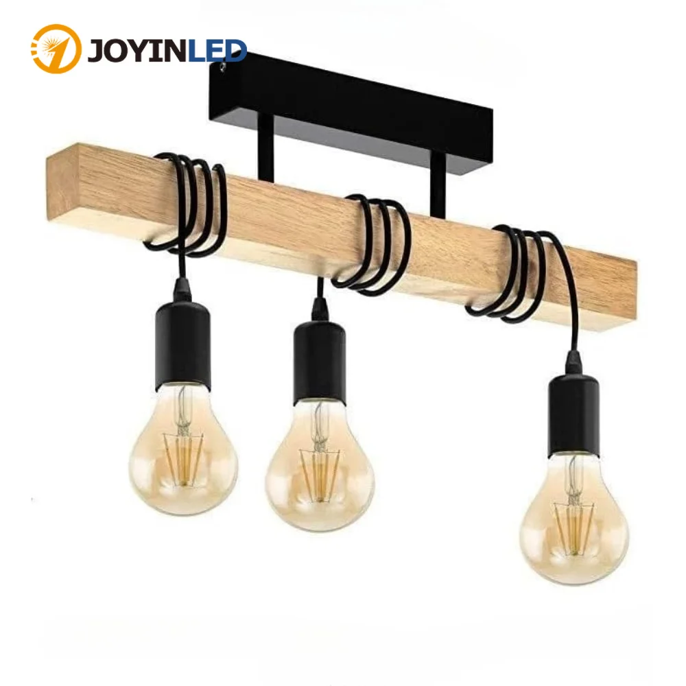 joyinled-ヴィンテージブラックペンダントライト-レトロ木製天井照明器具-工業用天井ランプ-リビングとダイニングルームキッチン用
