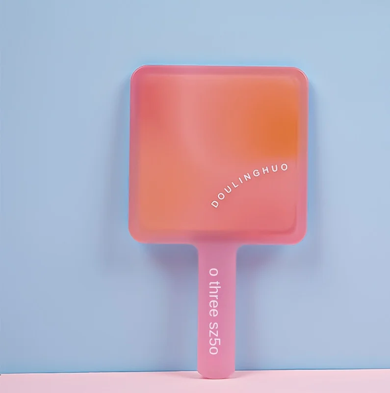 Specchio portatile quadrato traslucido Specchio per trucco portatile con cornice in plastica per borsa da tavolo, regalo da viaggio con stampa del logo