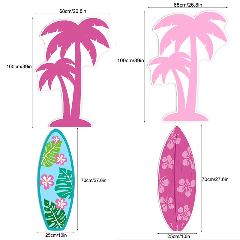 Summer Tropical Party Foam Board Coconut Tree Surfingboard KT Baord Party DIY Decor for Baby Shower Girl Birthday Backdrop Decor