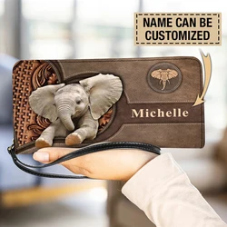 Designer Luxury PU Leather Purse with Zipper Cute Elephant Print Long Women Clutch WalletS Portable Female Card Holder Coin Bags