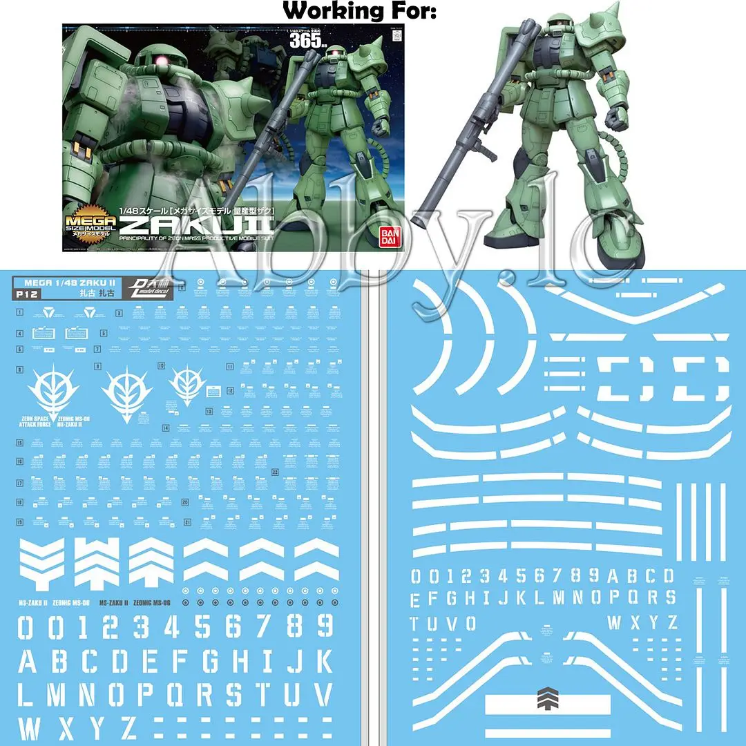 for MEGA Size 1/48 MS-06F Zaku II 2 Mass Production DL Model Pre-cut Water Slide Caution Warning Detail Add-on Decal Sticker P12