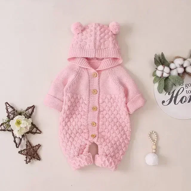 New Bodysuit for Newborn Rompers Baby Boys Girls Clothes Long Sleeve Solid Hoodies Bear Jumpsuit Costume Infant Onesies