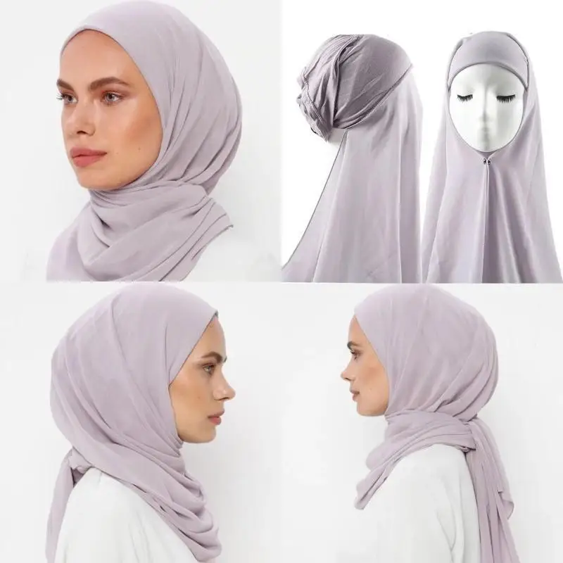 

Instant Hijab with Cap Heavy Chiffon Jersey Hijab for Women Veil Muslim Fashion Islam Hijab Cap Scarf for Muslim Women Headscarf