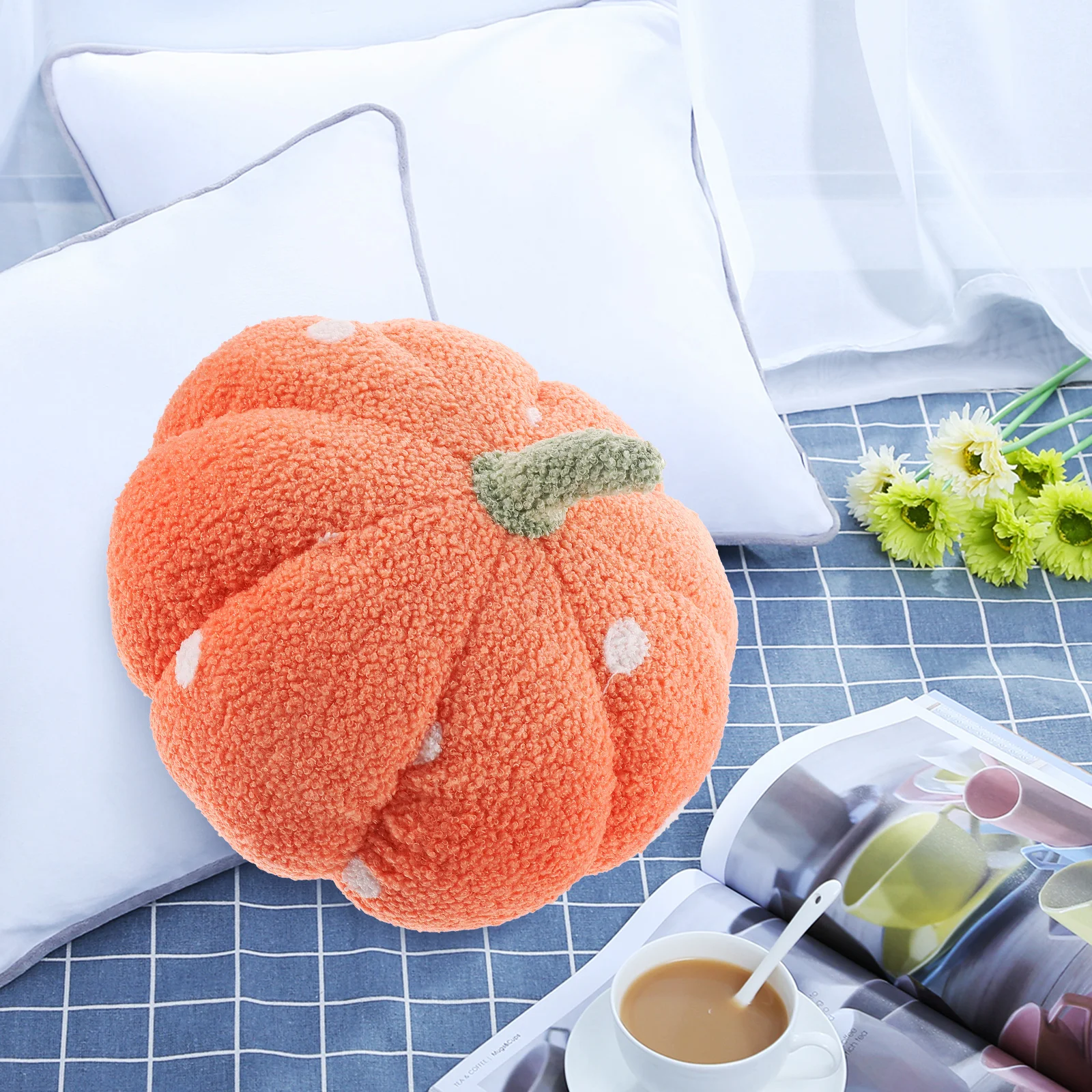 

Pillow Polka Dot Pumpkin Print Halloween Cushion Stuffed Throw Orange Cushions Decoration