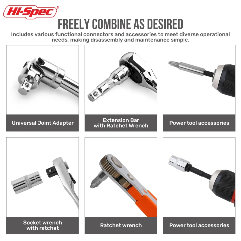 ​​Hi-Spec 64PC 3/8" Drive Socket Bit Set 72-T Ratchet Wrench Set CRV Socket Set Universal Joint mechanical workshop tool